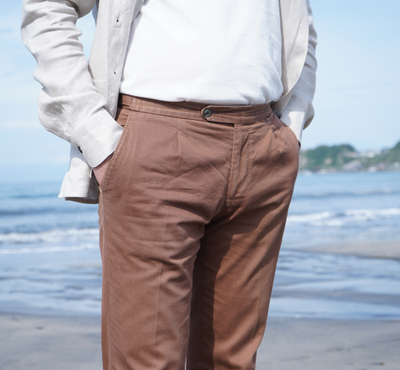 Summer Trousers: One Pleats Cotton Side Adjusters