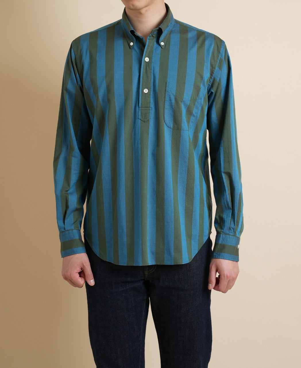 Vintage Ivy Olive green and Blue Stripe Popover – Kamakura Shirts