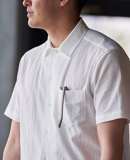 Short Sleeve Shirt - Open-collar ice cotton seersucker