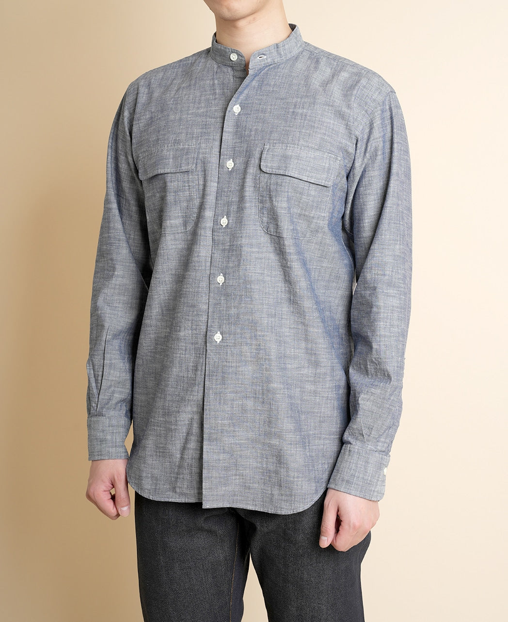 VINTAGE IVY- BAND COLLAR DARK CHAMBRAY – Kamakura Shirts Global Online Store